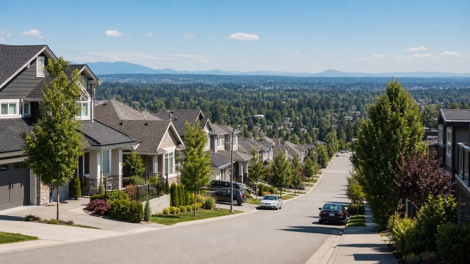 Surrey residential neighborhood with detached homes and greenery