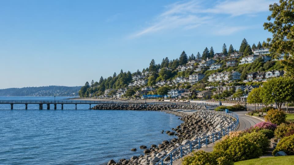 White Rock coastal neighborhood with ocean and pier views