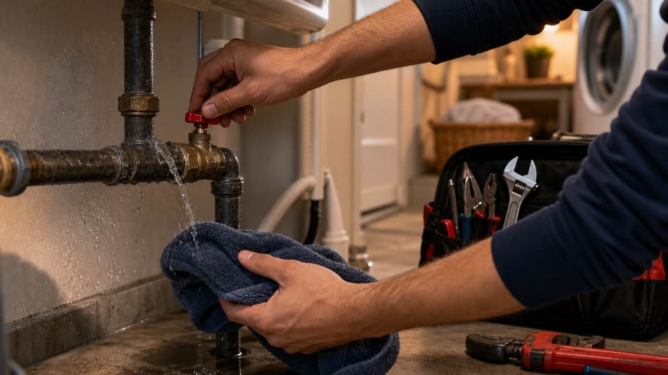 Emergency pipe leak response at a residential shutoff valve