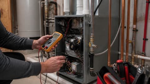 Heating system service in a residential mechanical room