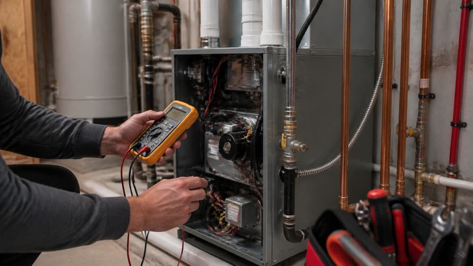 Heating system service in a clean residential mechanical room