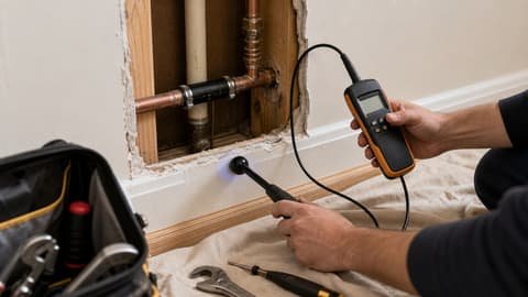 Leak detection equipment used near exposed residential piping